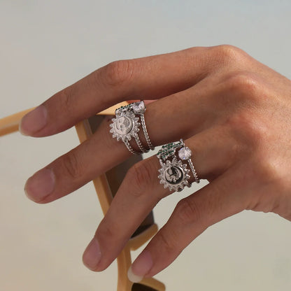 316L Stainless Steel Green Zircon Sunburst Open Ring - Image 1