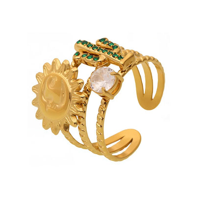 316L Stainless Steel Green Zircon Sunburst Open Ring - Image 4