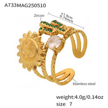 316L Stainless Steel Green Zircon Sunburst Open Ring - Image 5