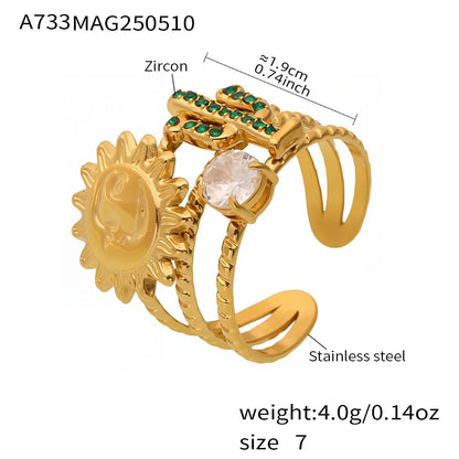 316L Stainless Steel Green Zircon Sunburst Open Ring - Image 5