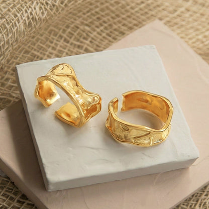 316L stainless steel hammered open ring 18K PVD gold and steel waterproof wholesale