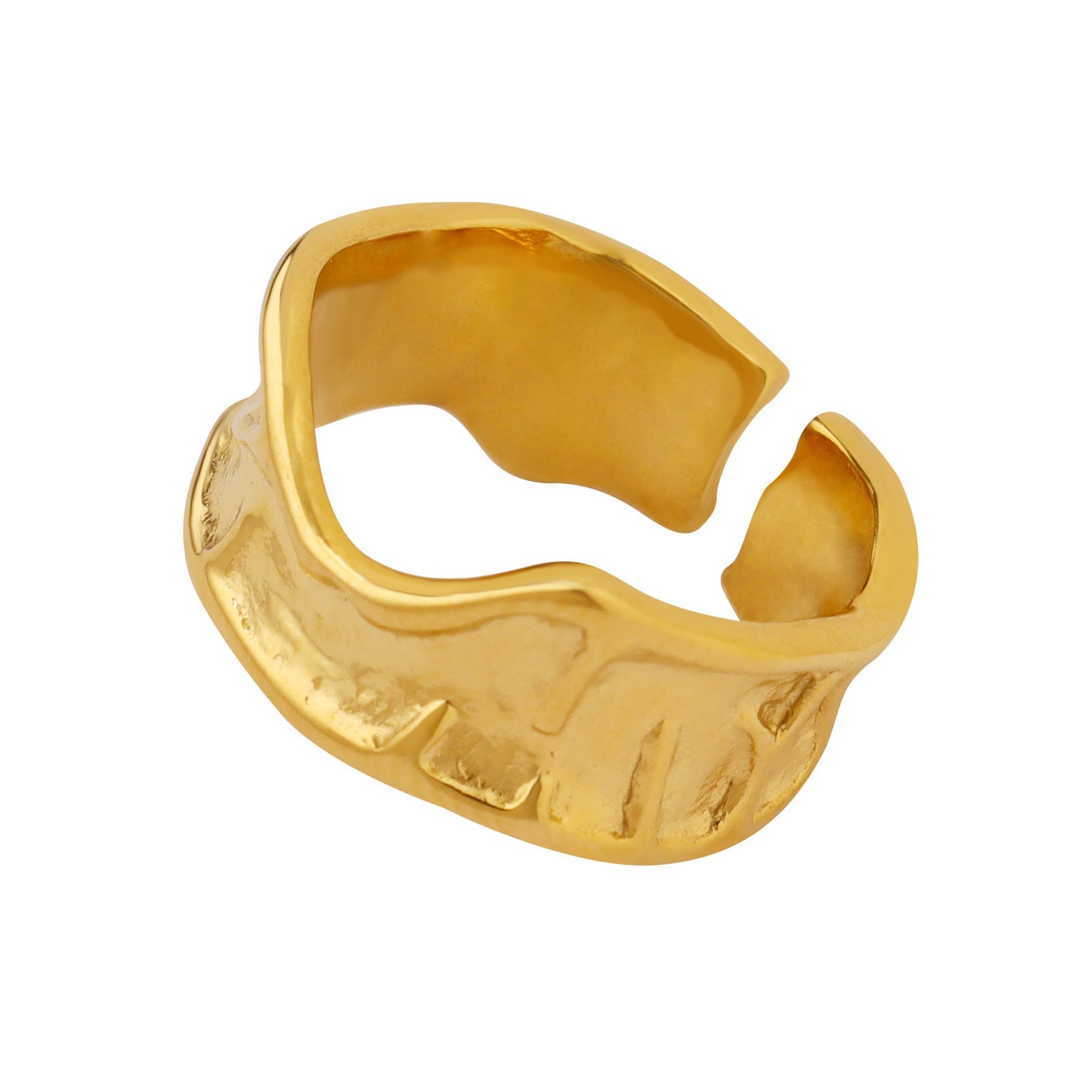 316L stainless steel hammered open ring 18K PVD gold waterproof luxury wholesale