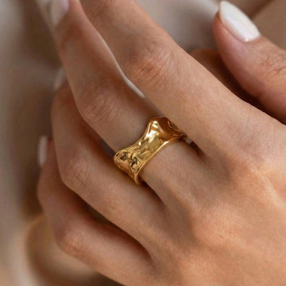 316L stainless steel hammered open ring gold PVD worn on hand waterproof jewelry