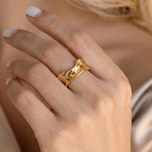 316L stainless steel hammered open ring gold PVD close-up on hand minimalist statement