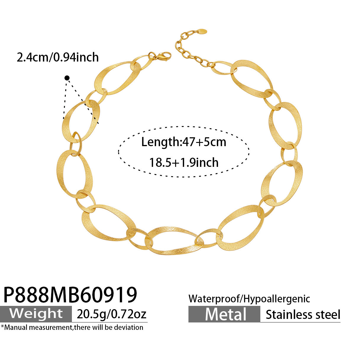 316L Stainless Steel 18K PVD Gold Hammered Oval Necklace made with 316L stainless steel and 18K PVD gold finish for wholesale jewelry buyers - image 10