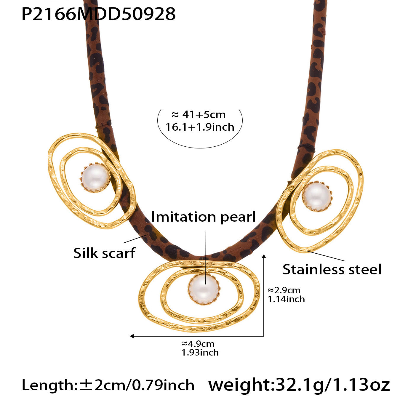 316L Stainless Steel Hammered Texture Large & Small Circle Leopard Print Necklace Set - Image 1