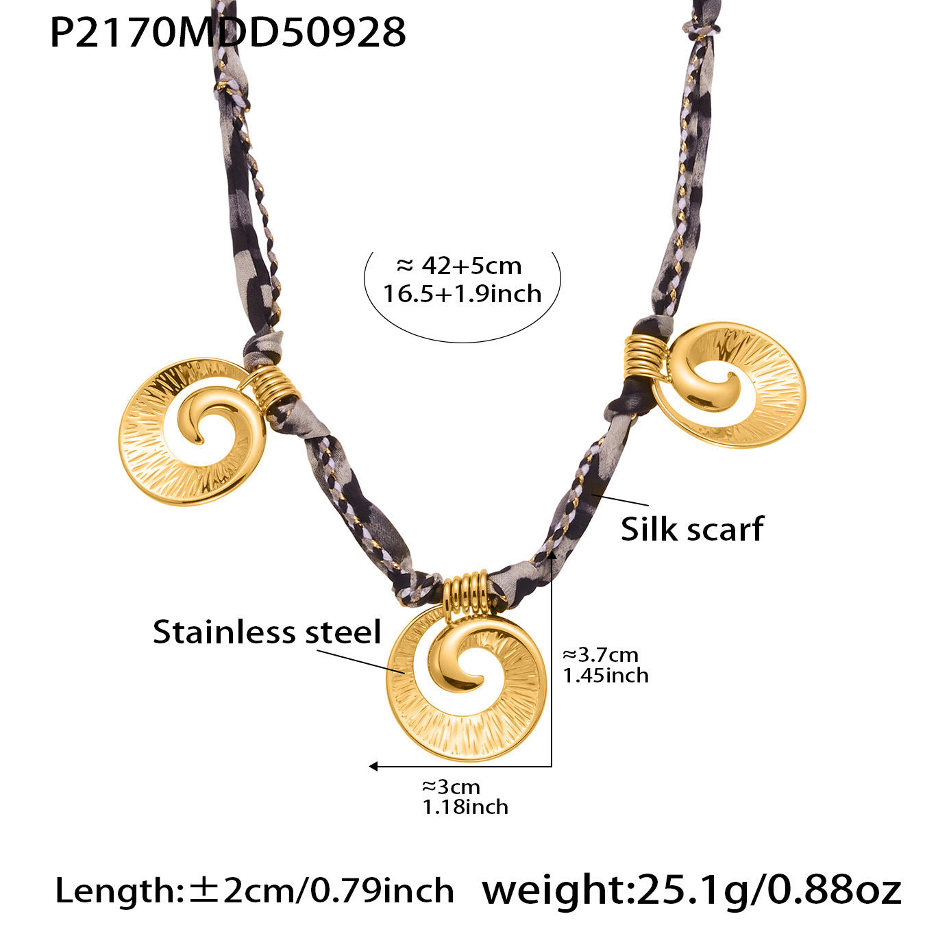316L Stainless Steel Hammered Texture Large & Small Circle Leopard Print Necklace Set - Image 10