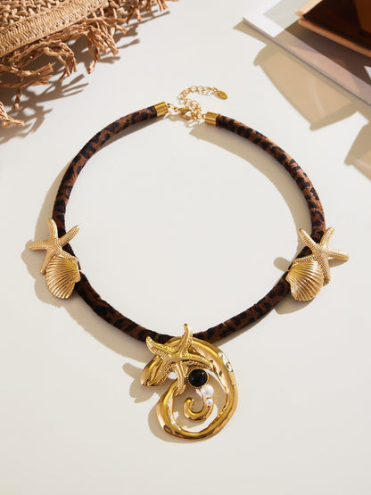 316L Stainless Steel Hammered Texture Large & Small Circle Leopard Print Necklace Set - Image 12