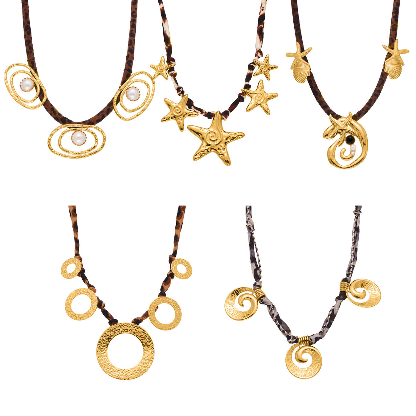 316L Stainless Steel Hammered Texture Large & Small Circle Leopard Print Necklace Set - Image 13