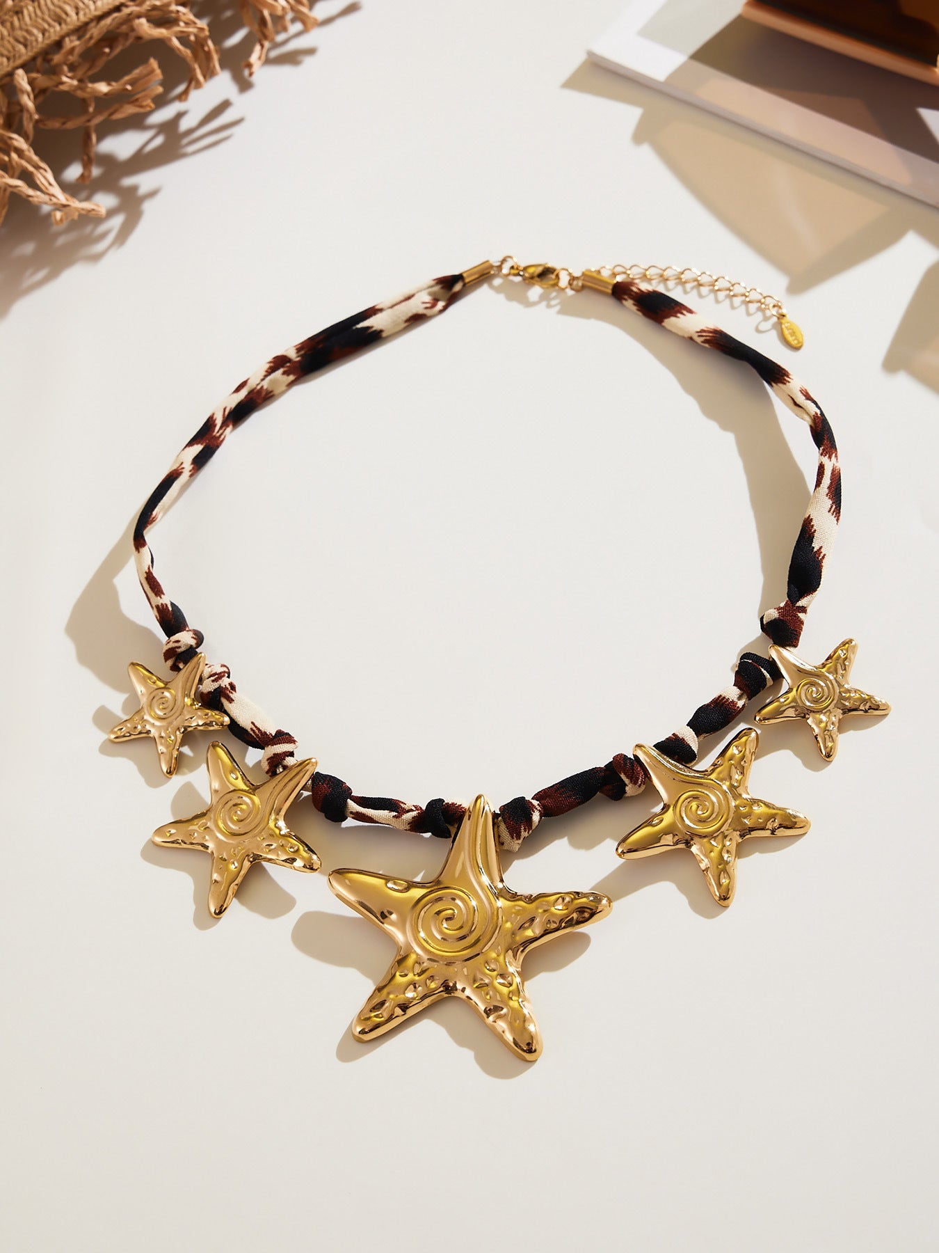 316L Stainless Steel Hammered Texture Large & Small Circle Leopard Print Necklace Set - Image 14