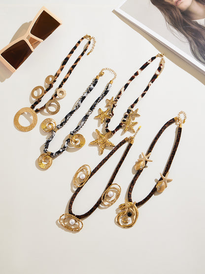 316L Stainless Steel Hammered Texture Large & Small Circle Leopard Print Necklace Set - Image 2