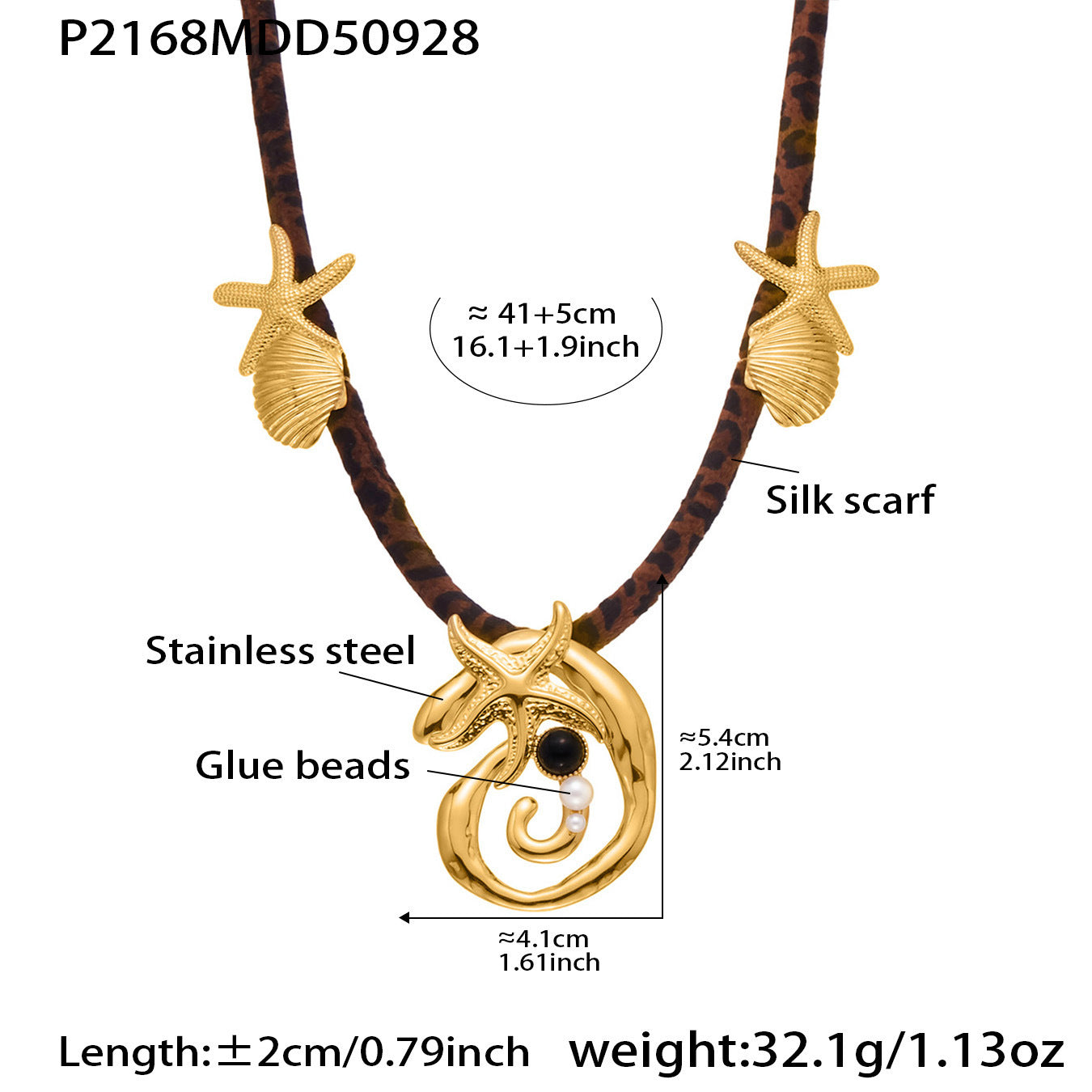 316L Stainless Steel Hammered Texture Large & Small Circle Leopard Print Necklace Set - Image 3