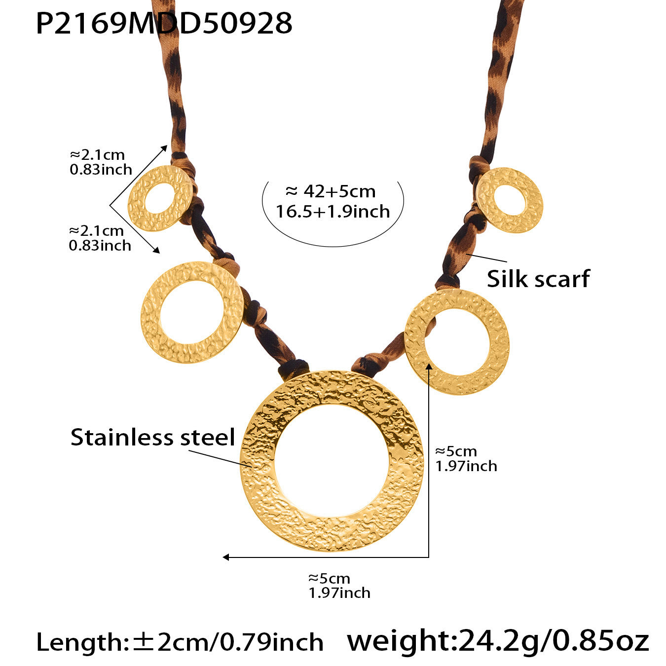 316L Stainless Steel Hammered Texture Large & Small Circle Leopard Print Necklace Set - Image 5