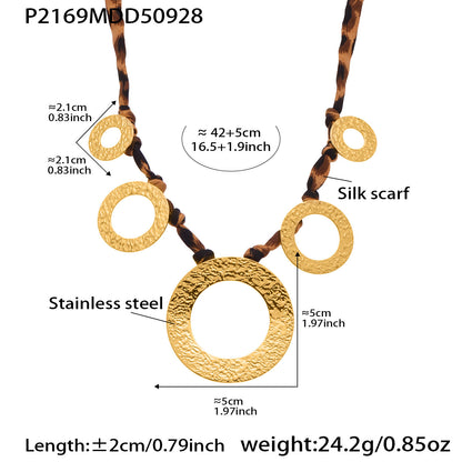 316L Stainless Steel Hammered Texture Large & Small Circle Leopard Print Necklace Set - Image 5