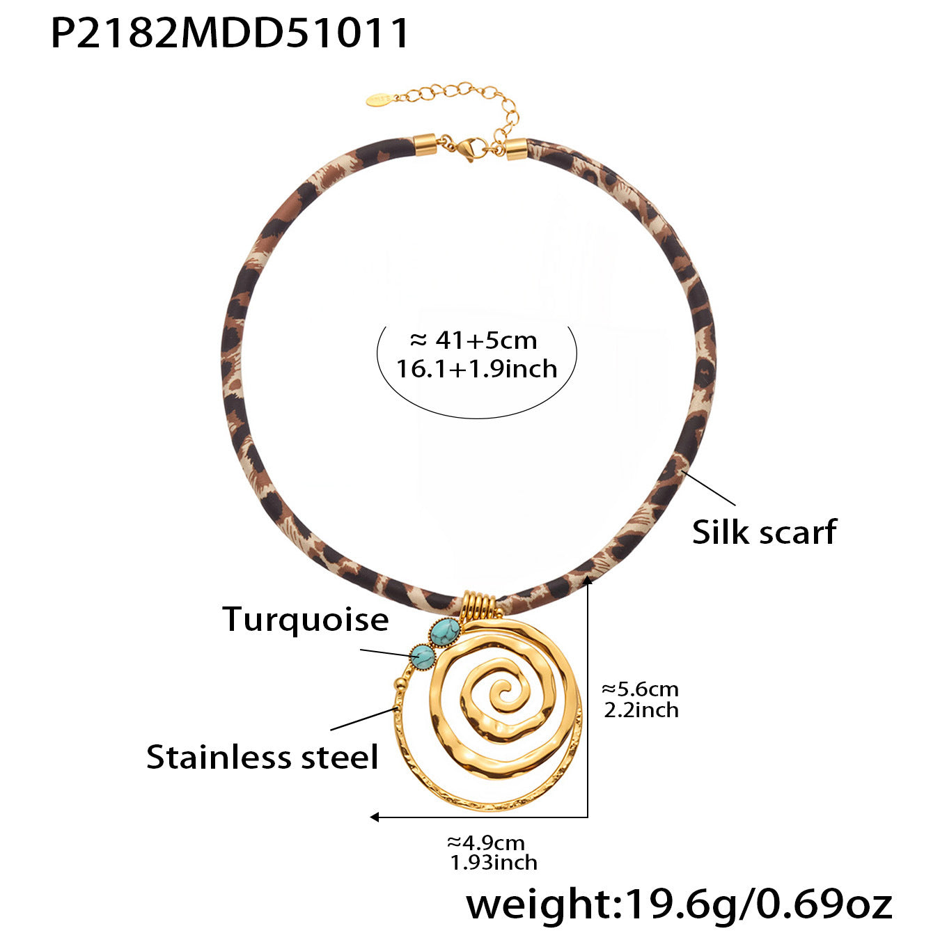 316L Stainless Steel Hammered Texture Large & Small Circle Leopard Print Necklace Set - Image 6