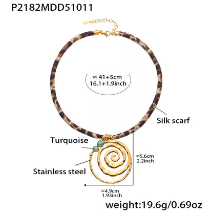 316L Stainless Steel Hammered Texture Large & Small Circle Leopard Print Necklace Set - Image 6