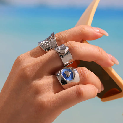 316L Stainless Steel Hammered Wide Band Ring - Image 4