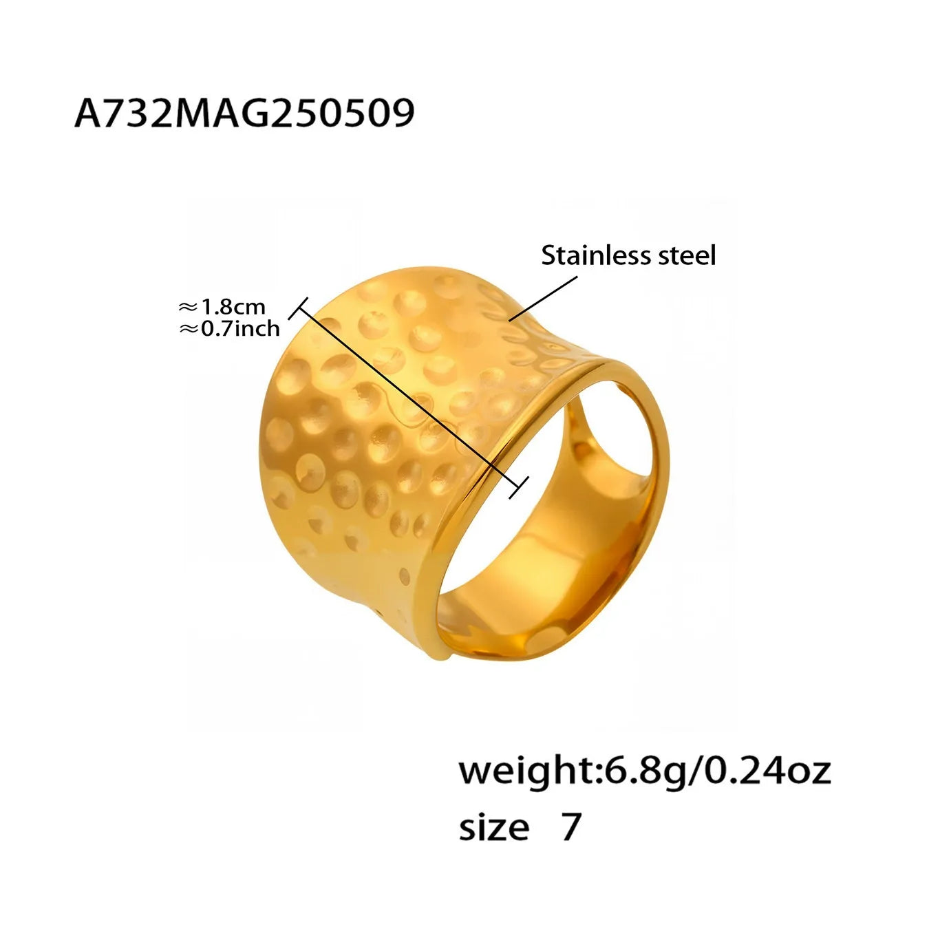 316L Stainless Steel Hammered Wide Band Ring - Image 6