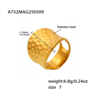 316L Stainless Steel Hammered Wide Band Ring - Image 6