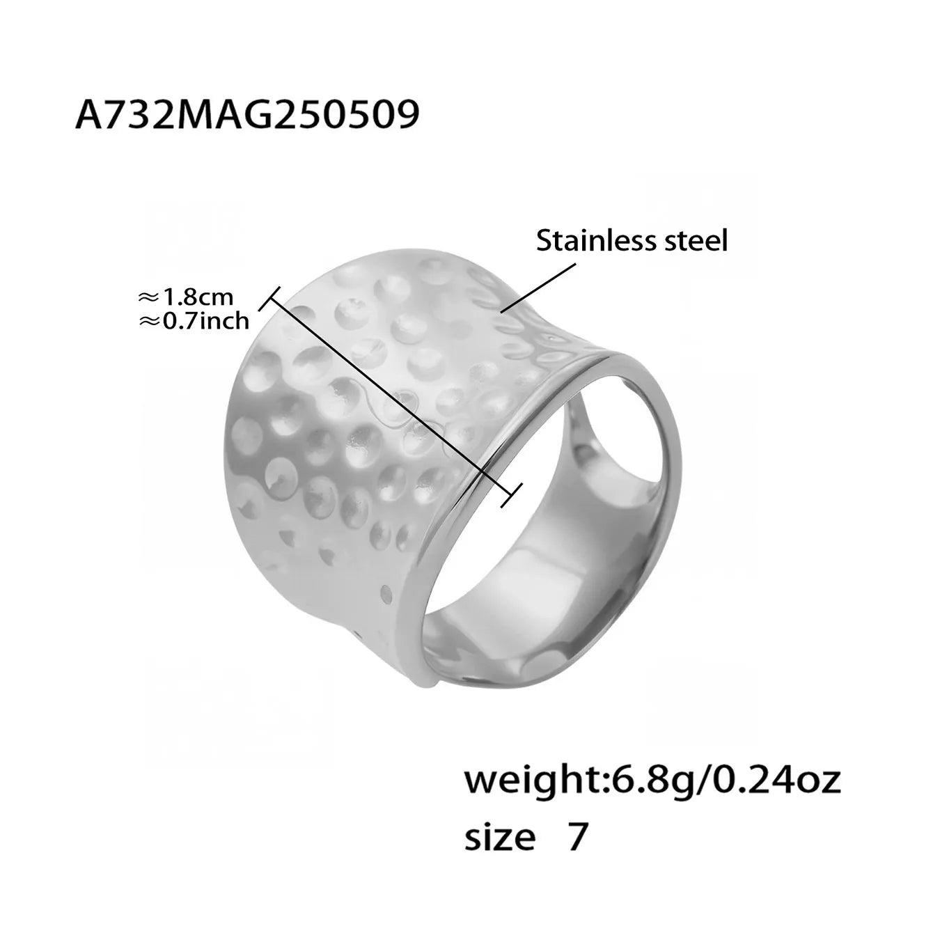 316L Stainless Steel Hammered Wide Band Ring - Image 7
