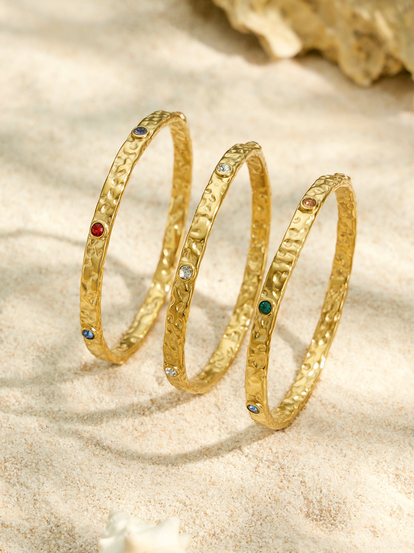 316L Stainless Steel 18K PVD Gold Hammered Zircon Bangle made with 316L stainless steel and 18K PVD gold finish for wholesale jewelry buyers - image 10
