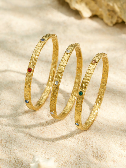 316L Stainless Steel 18K PVD Gold Hammered Zircon Bangle made with 316L stainless steel and 18K PVD gold finish for wholesale jewelry buyers - image 10