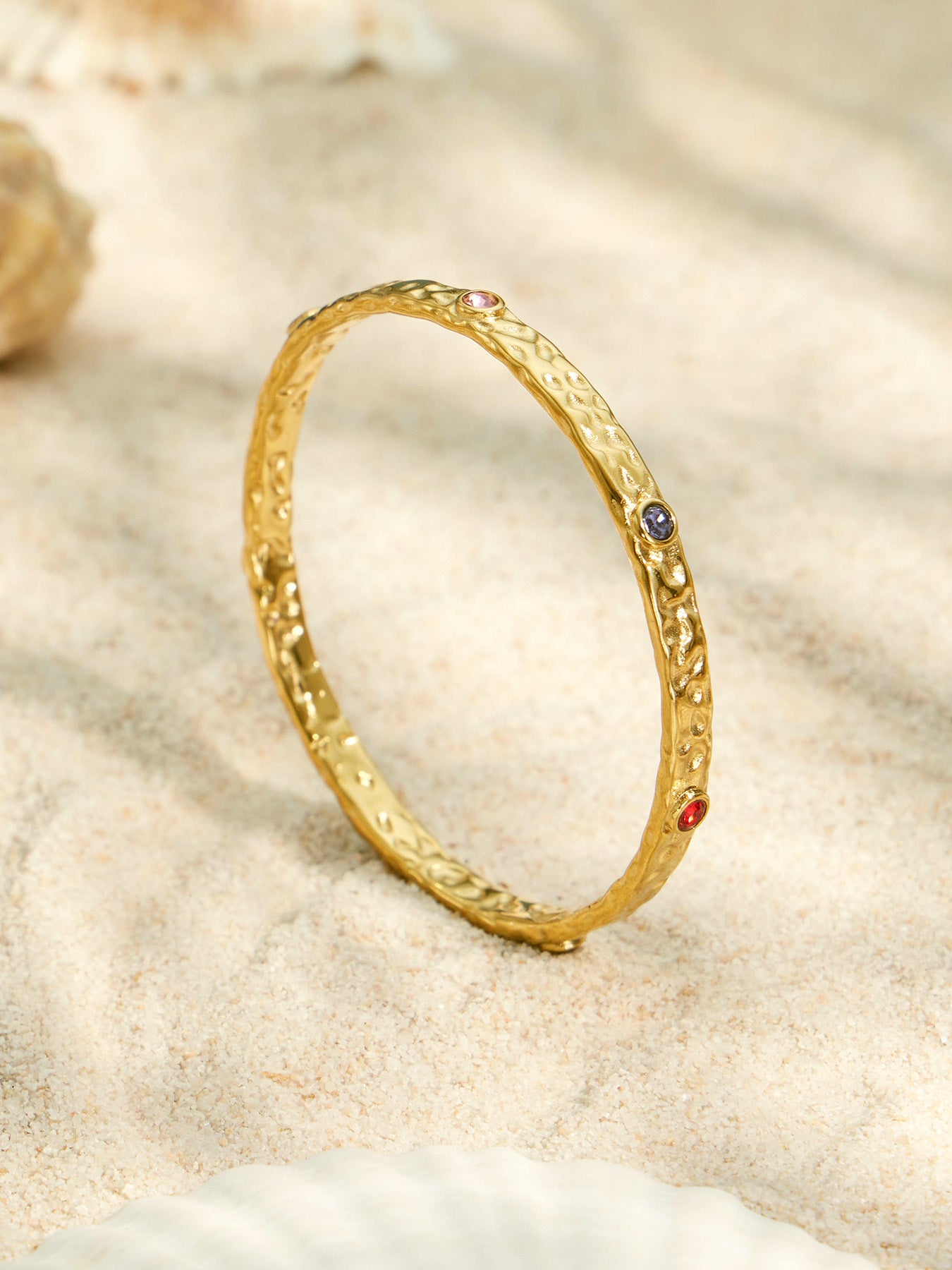 316L Stainless Steel 18K PVD Gold Hammered Zircon Bangle made with 316L stainless steel and 18K PVD gold finish for wholesale jewelry buyers - image 12