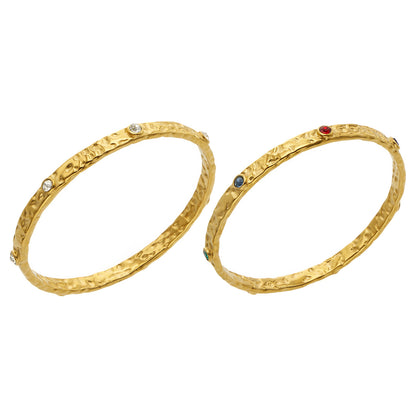 316L Stainless Steel 18K PVD Gold Hammered Zircon Bangle made with 316L stainless steel and 18K PVD gold finish for wholesale jewelry buyers - image 4