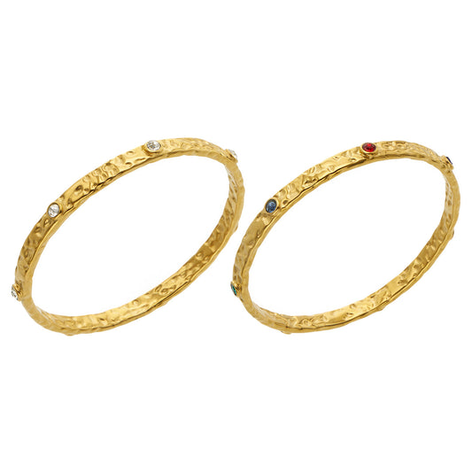 316L Stainless Steel 18K PVD Gold Hammered Zircon Bangle made with 316L stainless steel and 18K PVD gold finish for wholesale jewelry buyers - image 4