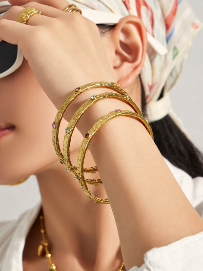 316L Stainless Steel 18K PVD Gold Hammered Zircon Bangle made with 316L stainless steel and 18K PVD gold finish for wholesale jewelry buyers - image 7