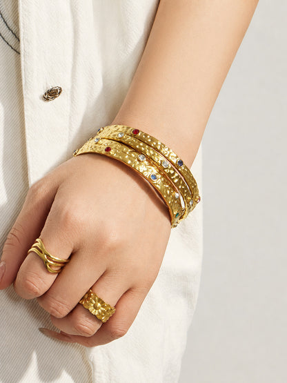316L Stainless Steel 18K PVD Gold Hammered Zircon Bangle made with 316L stainless steel and 18K PVD gold finish for wholesale jewelry buyers - image 9