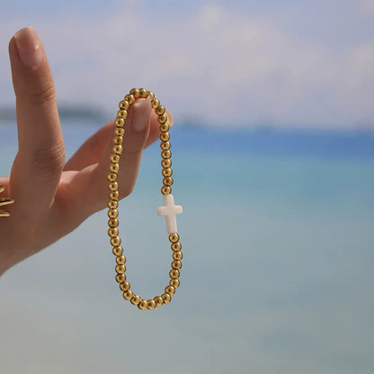 316L Stainless Steel Hand-Beaded Cross Bracelet - Image 3