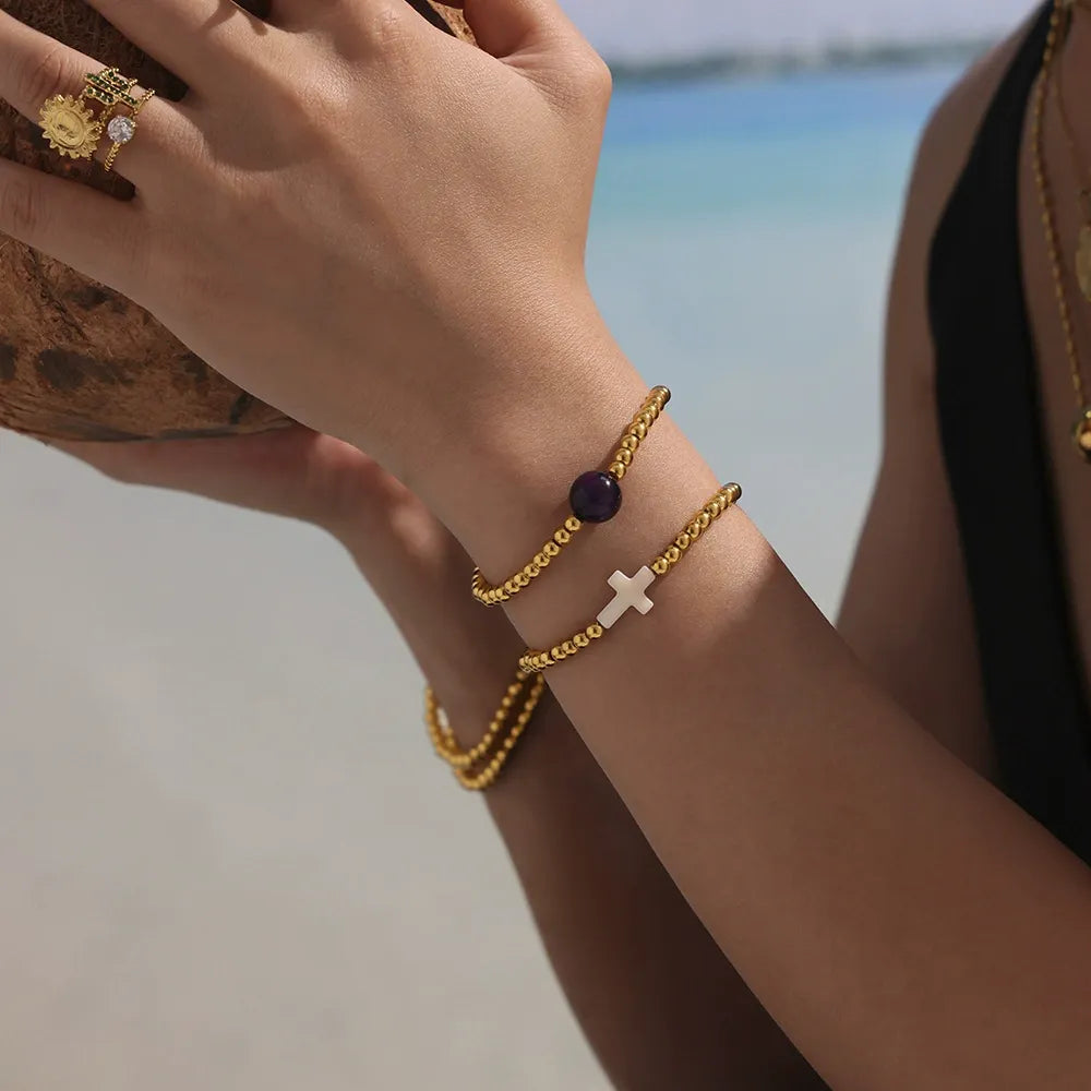 316L Stainless Steel Hand-Beaded Cross Bracelet - Image 4