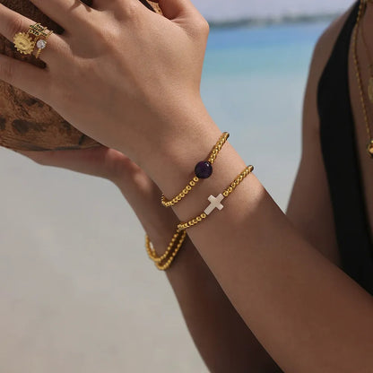 316L Stainless Steel Hand-Beaded Cross Bracelet - Image 4