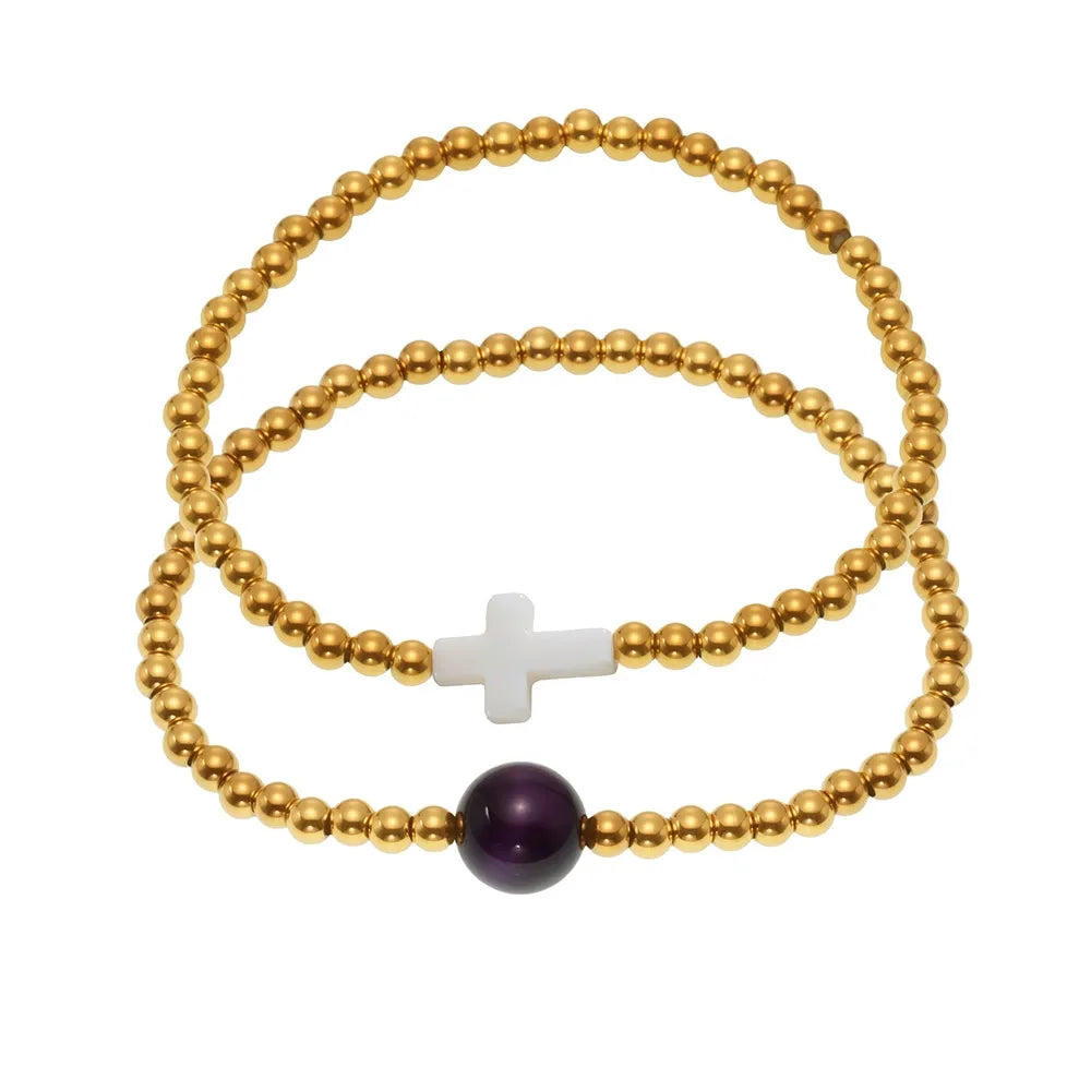 316L Stainless Steel Hand-Beaded Cross Bracelet - Image 5