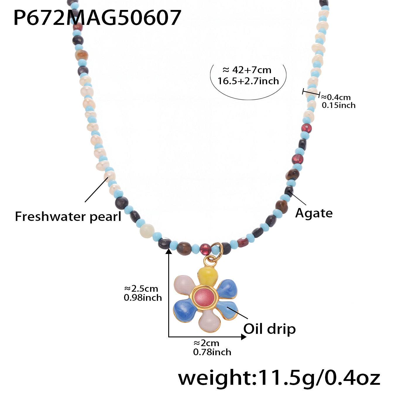 316L Stainless Steel Hand-Beaded Enamel Flower Agate Collarbone Necklace - Image 1