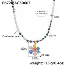 316L Stainless Steel Hand-Beaded Enamel Flower Agate Collarbone Necklace - Image 1