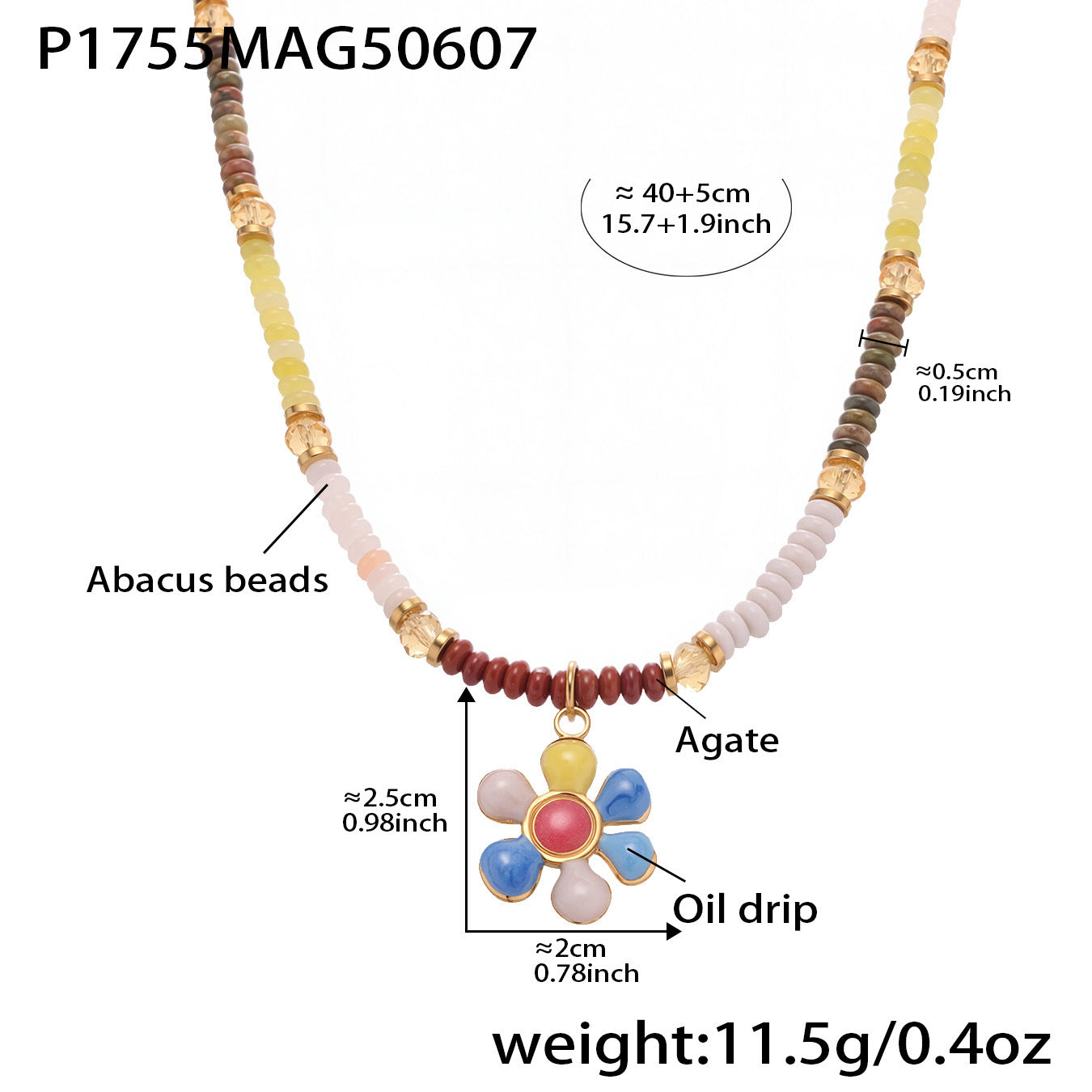 316L Stainless Steel Hand-Beaded Enamel Flower Agate Collarbone Necklace - Image 10
