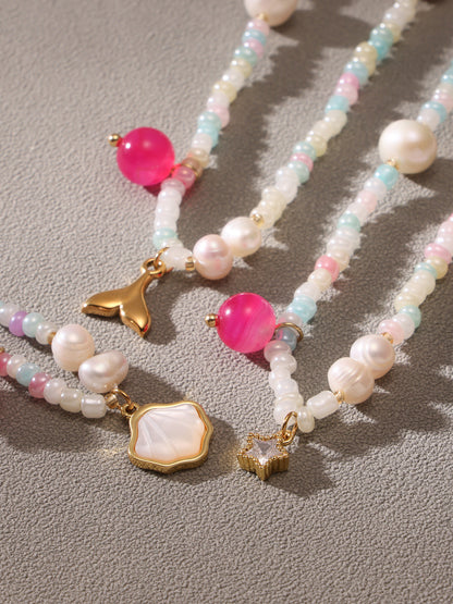 316L Stainless Steel Hand-Beaded Enamel Flower Agate Collarbone Necklace - Image 12