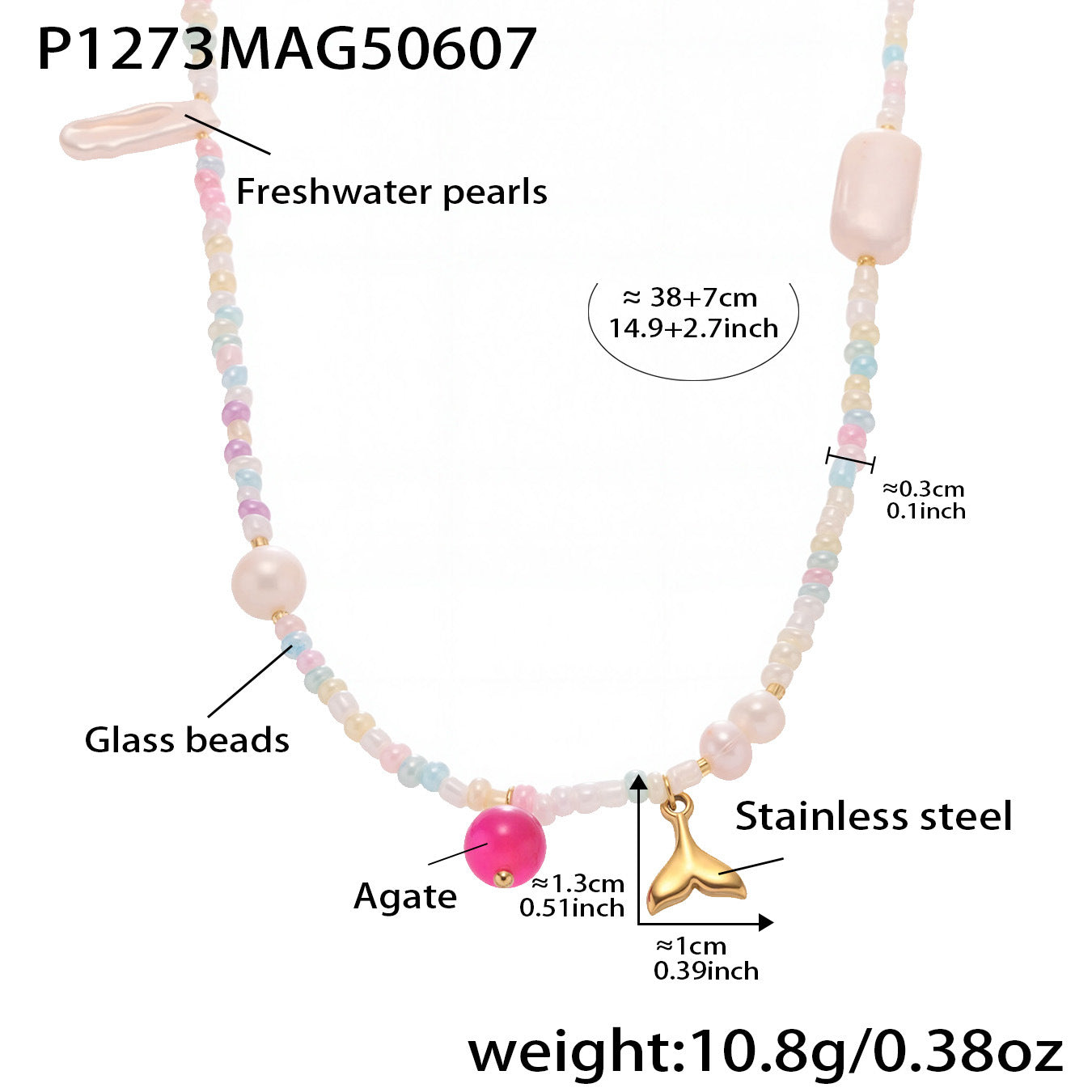 316L Stainless Steel Hand-Beaded Enamel Flower Agate Collarbone Necklace - Image 14