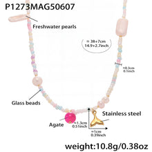 316L Stainless Steel Hand-Beaded Enamel Flower Agate Collarbone Necklace - Image 14