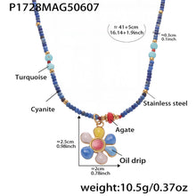 316L Stainless Steel Hand-Beaded Enamel Flower Agate Collarbone Necklace - Image 16