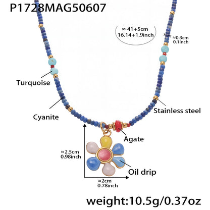 316L Stainless Steel Hand-Beaded Enamel Flower Agate Collarbone Necklace - Image 16
