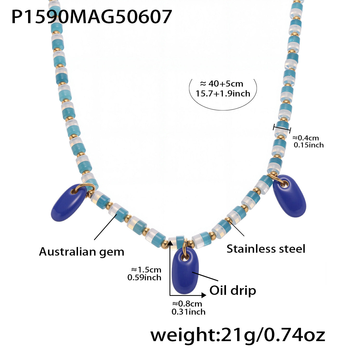 316L Stainless Steel Hand-Beaded Enamel Flower Agate Collarbone Necklace - Image 2