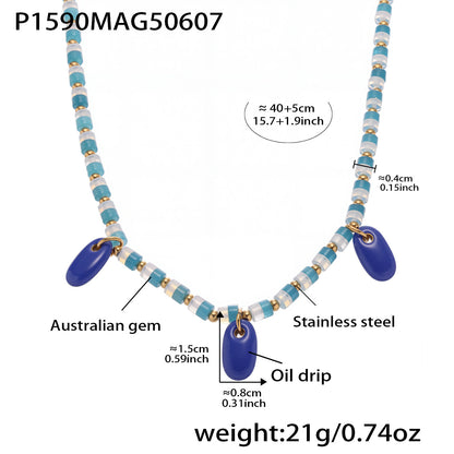 316L Stainless Steel Hand-Beaded Enamel Flower Agate Collarbone Necklace - Image 2