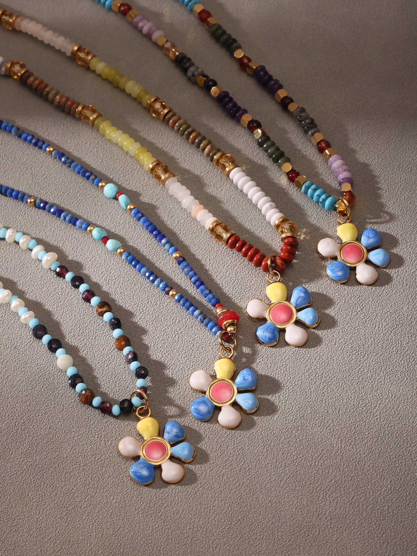 316L Stainless Steel Hand-Beaded Enamel Flower Agate Collarbone Necklace - Image 3