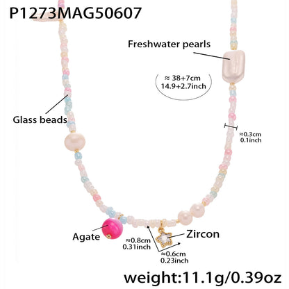 316L Stainless Steel Hand-Beaded Enamel Flower Agate Collarbone Necklace - Image 6