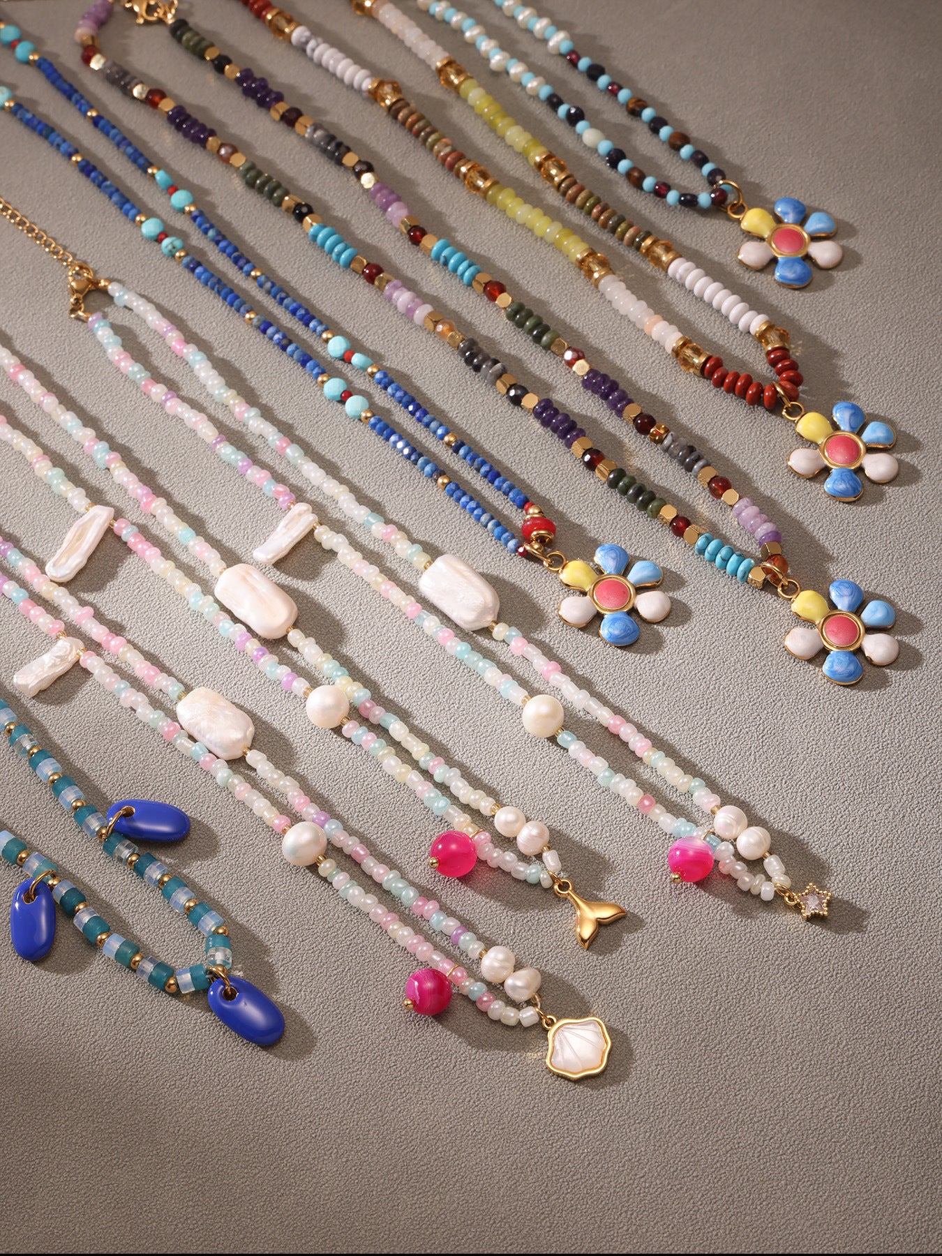 316L Stainless Steel Hand-Beaded Enamel Flower Agate Collarbone Necklace - Image 8