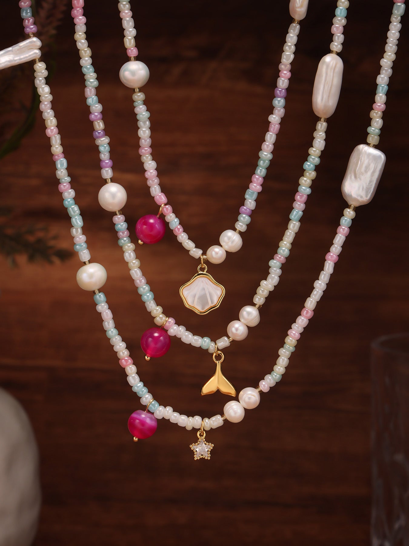 316L Stainless Steel Hand-Beaded Enamel Flower Agate Collarbone Necklace - Image 9