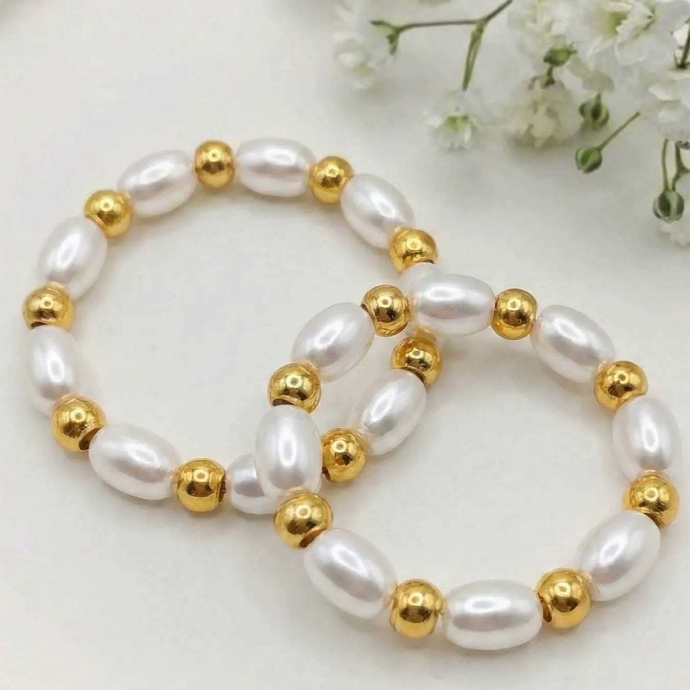 316L Stainless Steel Hand-Beaded Pearl Ring - Image 2